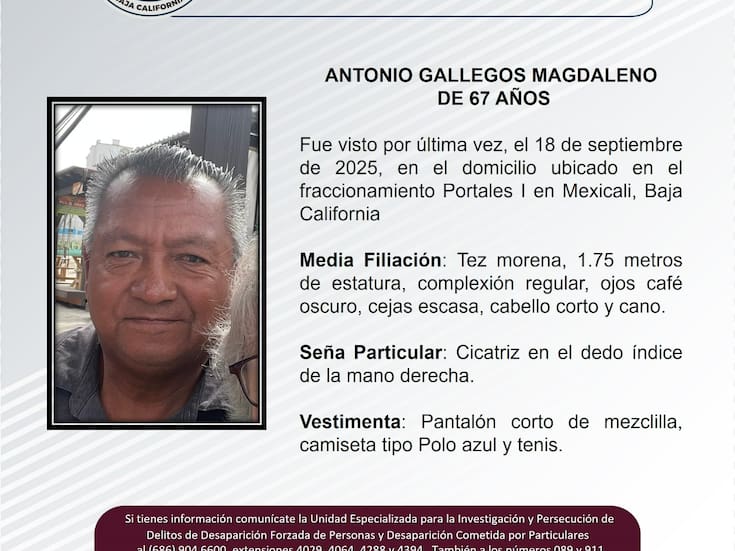 Se solicita ayuda para localizar a Antonio Gallegos Magdaleno