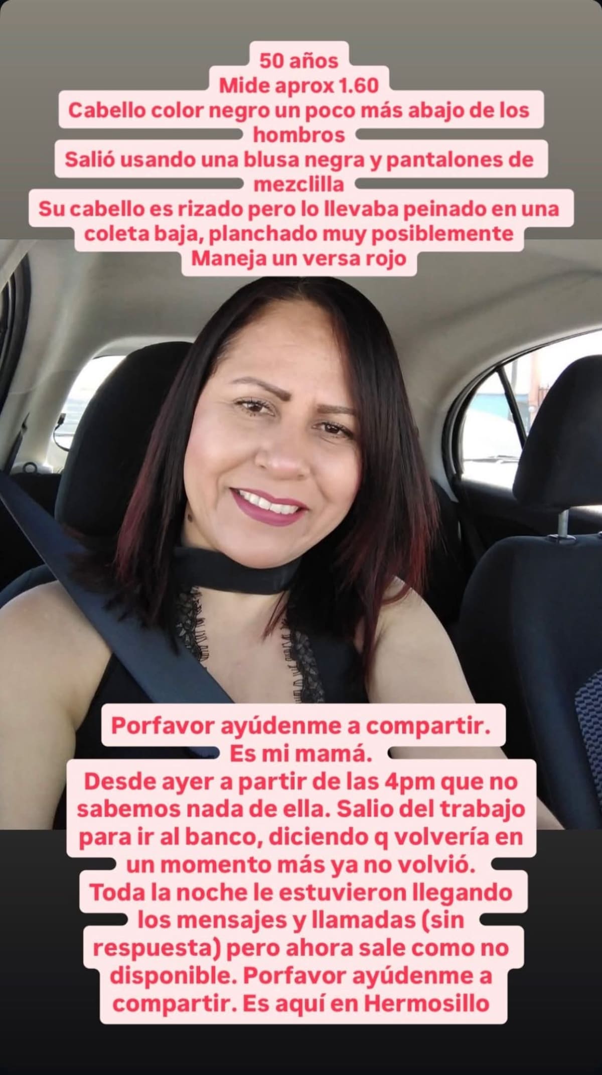 Su familia ha intentado contactarla sin éxito, y su teléfono ahora aparece como "no disponible".
