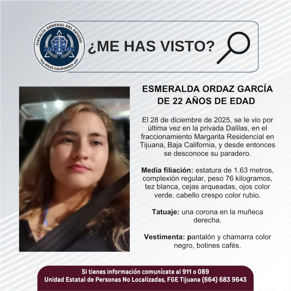 Fue vista por última vez el 28 de diciembre de 2025.