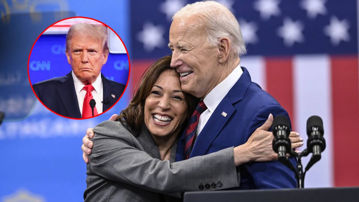 Kamala Harris abraza a Joe Biden, candidato demócrata al que reemplazó en su contienda vs Donald Trump por la presidencia de los Estados Unidos. | EFE y AP