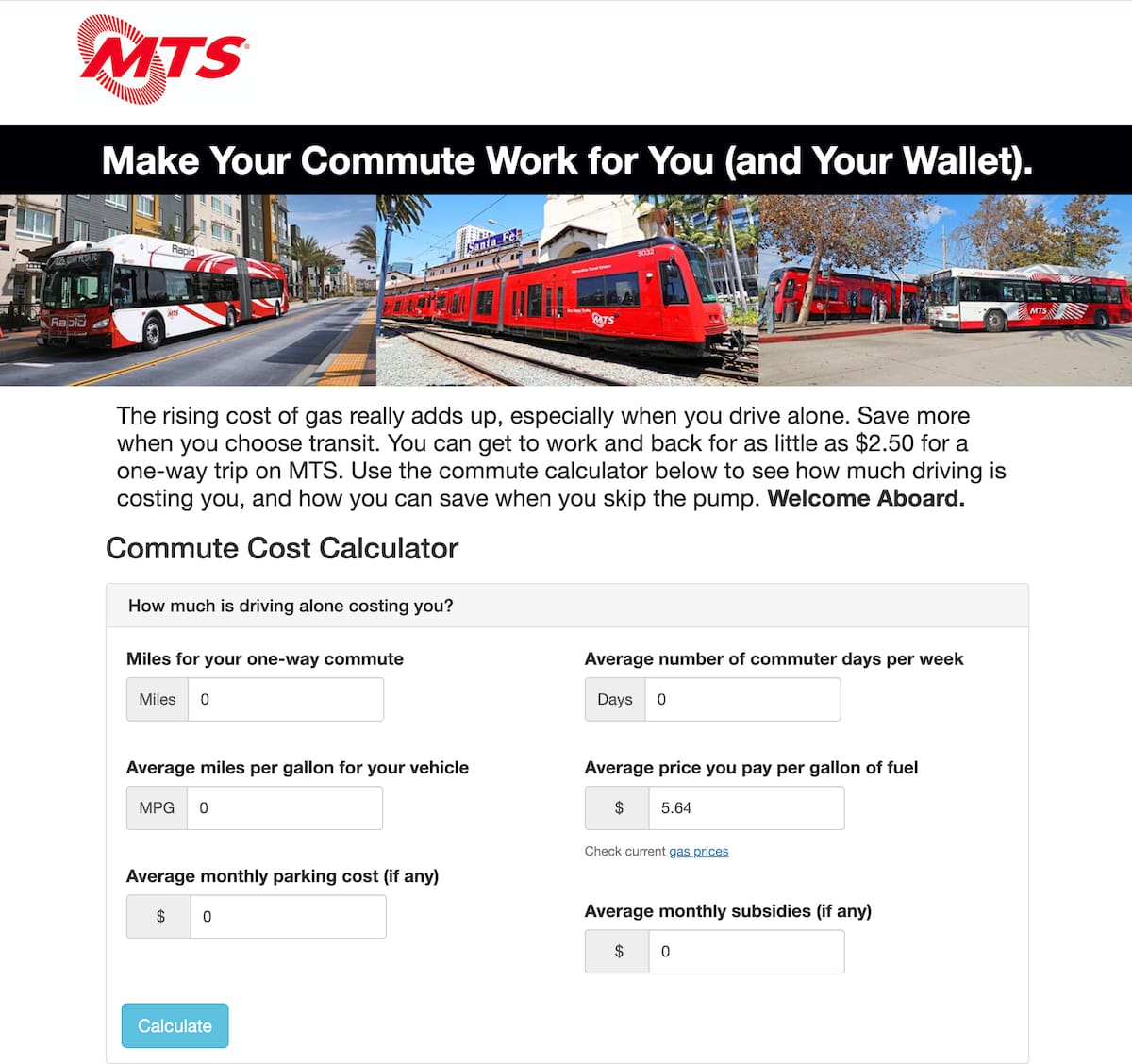 MTS lanza calculadora de ahorro al usar transporte público en San Diego Foto: Cortesía