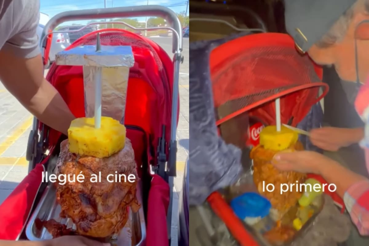 Hombre entra con un trompo de carne al pastor al cine y se vuelve viral