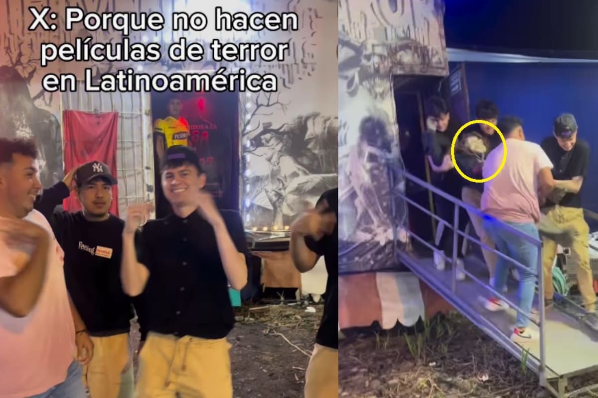 Grupo de amigos “rompe” la Casa del Terror en la feria: terminan cargando al actor disfrazado