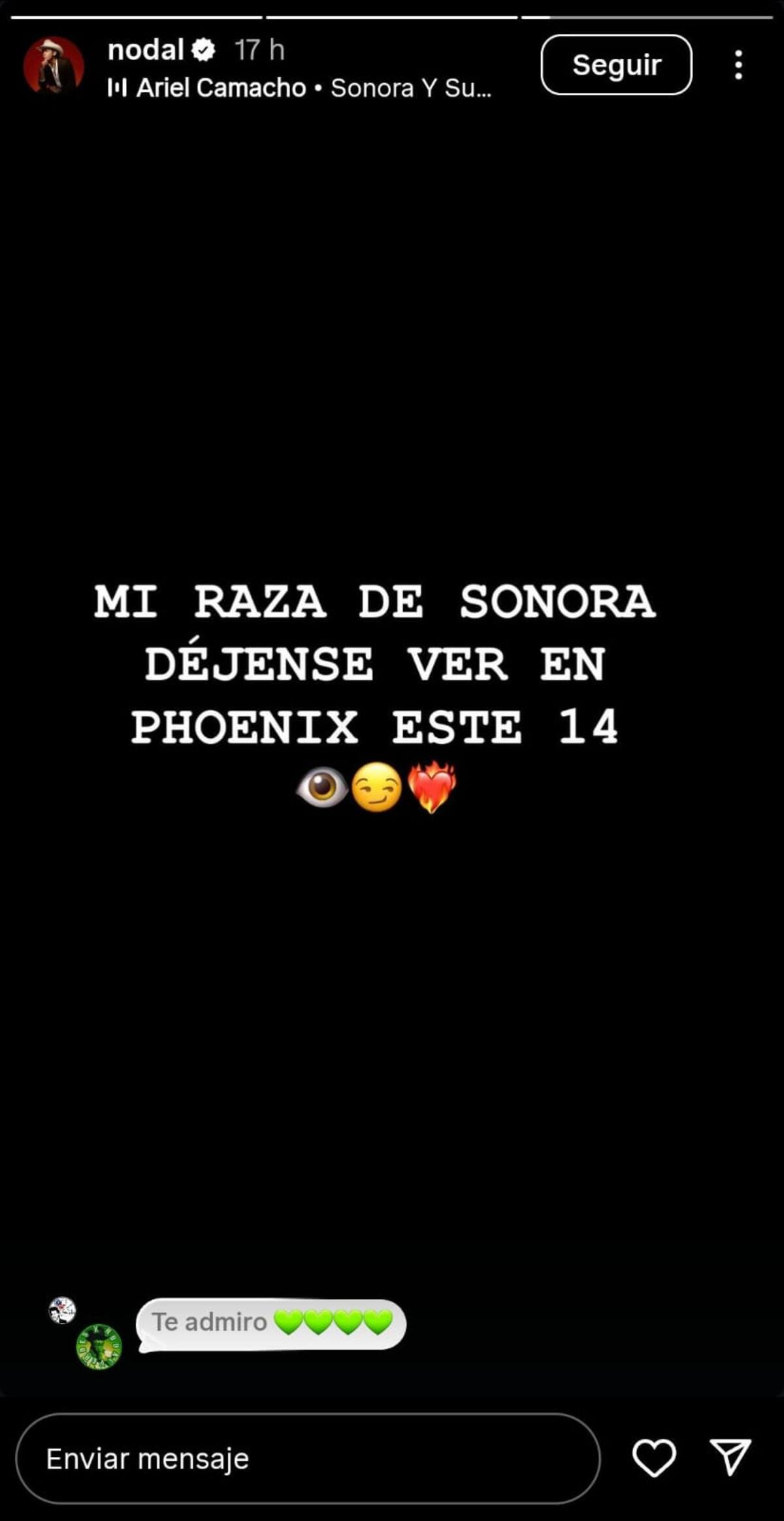 Nodal invita a los sonorenses a su próximo concierto en Phoenix, Arizona.