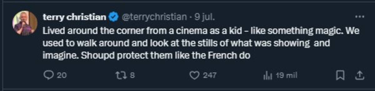 Terry Christian también lamentó el cierre de Picturehouse / Cuenta de X: @HackedOffHugh