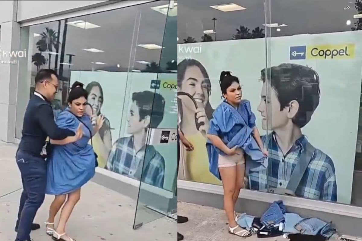 VIDEO: Finge estar embarazada para robar en Coppel y la cachan con más de 10 pantalones escondidos