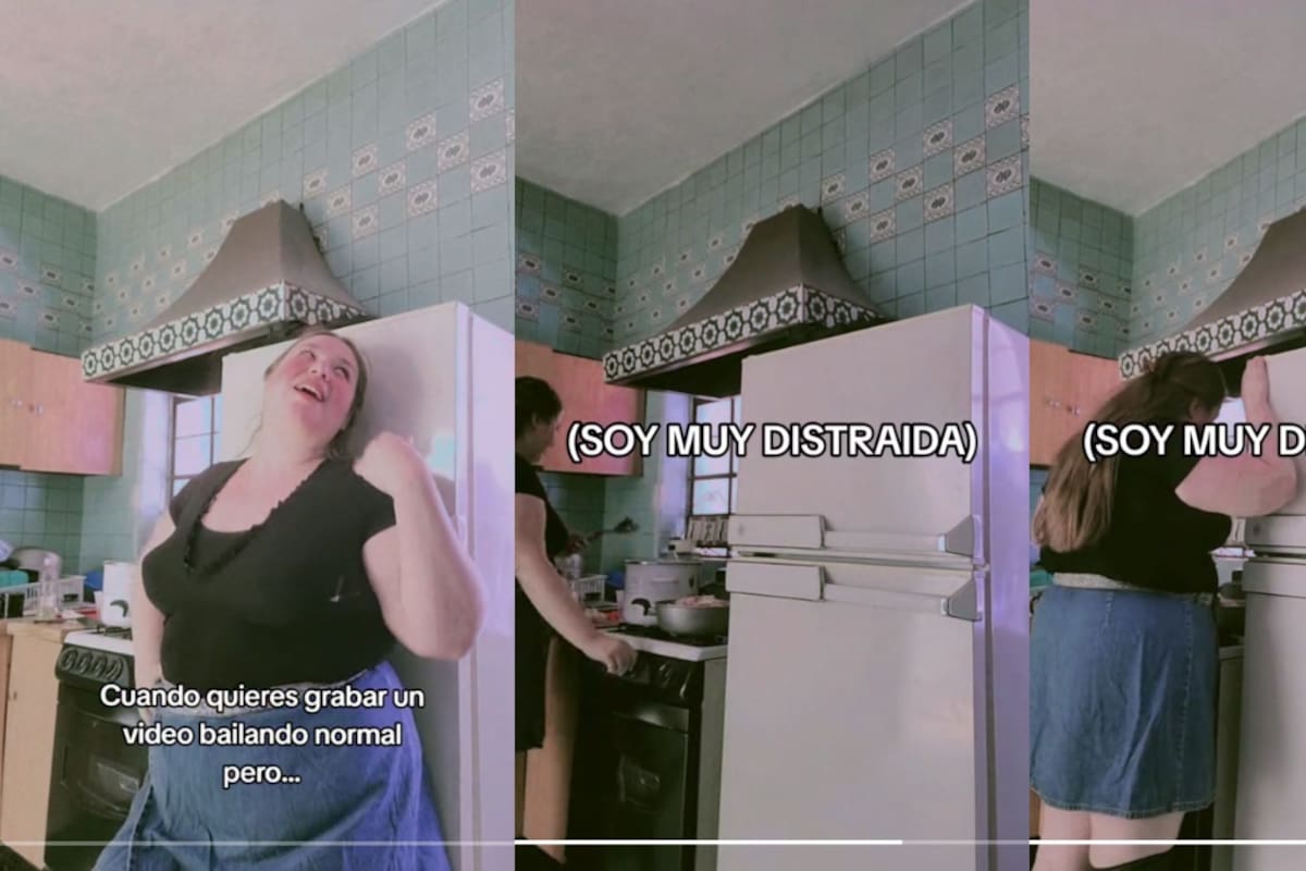 VIDEO: mujer se pone a grabar un TikTok pero a medio baile se distrae y se pone a cocinar