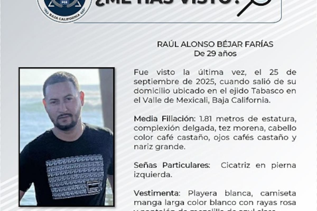 Familia busca a Raúl Alonso, desaparecido en el valle de Mexicali