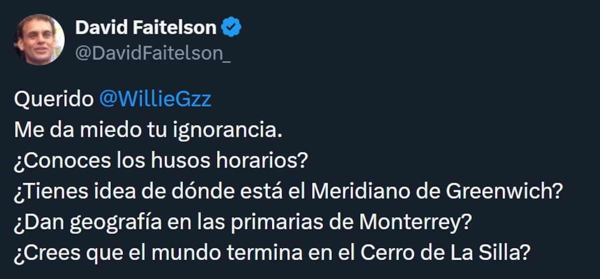 David Faitelson cuestionó el nivel educativo de Willie González a través de una publicación en su perfil de X. (Foto: Captura de pantalla)