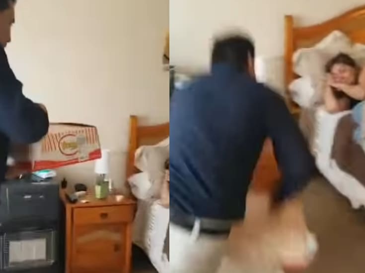 Hombre intenta sorprender a su esposa en su cumpleaños con un detalle en la cama, pero termina en el suelo y se hace viral
