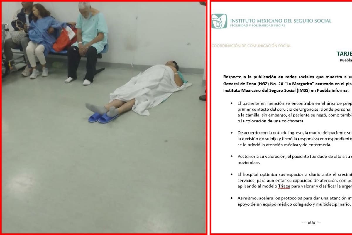 IMSS responde a imagen viral de paciente acostado en suelo de Hospital General en Puebla