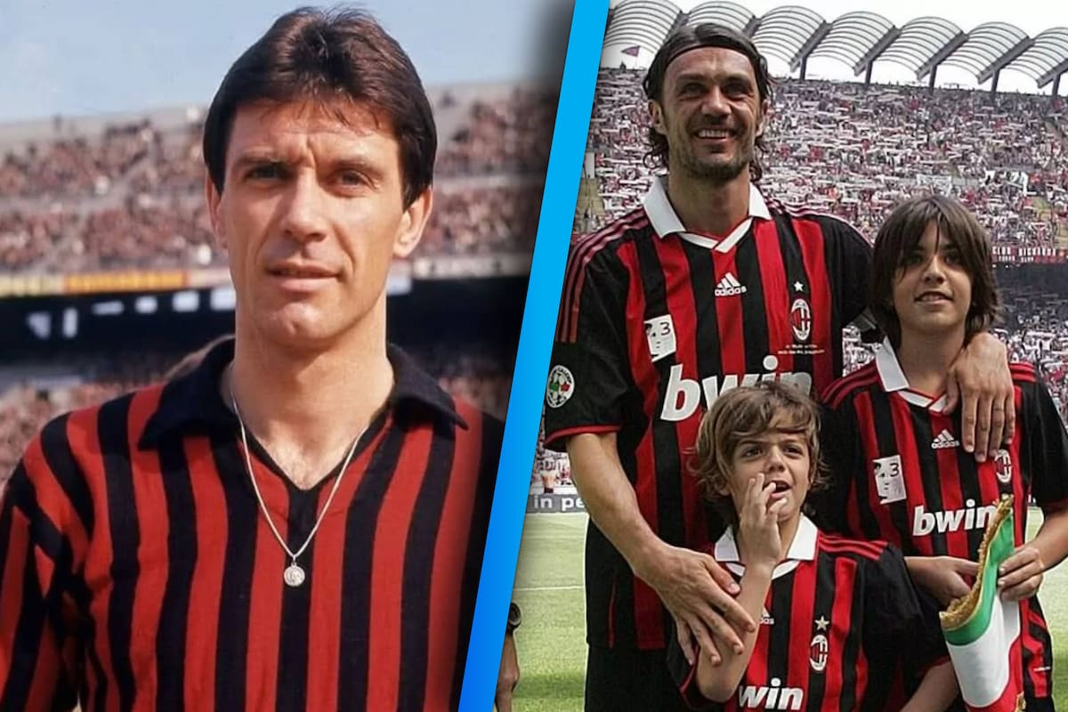 La familia Maldini: Cesare (abuelo), Paolo (padre), Daniel y Christian (hijos).
