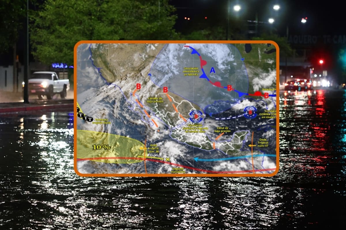 SMN alerta por lluvias fuertes de hasta 150 mm para este miércoles 9 y jueves 10 de septiembre en el noroeste de México mientras el monzón mexicano y dos ondas tropicales refuerzan las tormentas