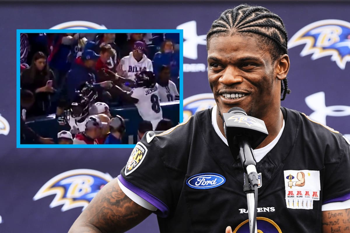 Lamar Jackson empuja a un aficionado tras ser golpeado en pleno partido de NFL; ¡Ya hay sanción!