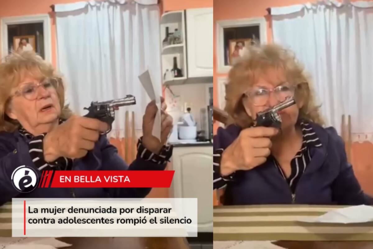 Abuela denunciada por disparar en la vía pública aclara que el arma no es real y muestra cómo funciona