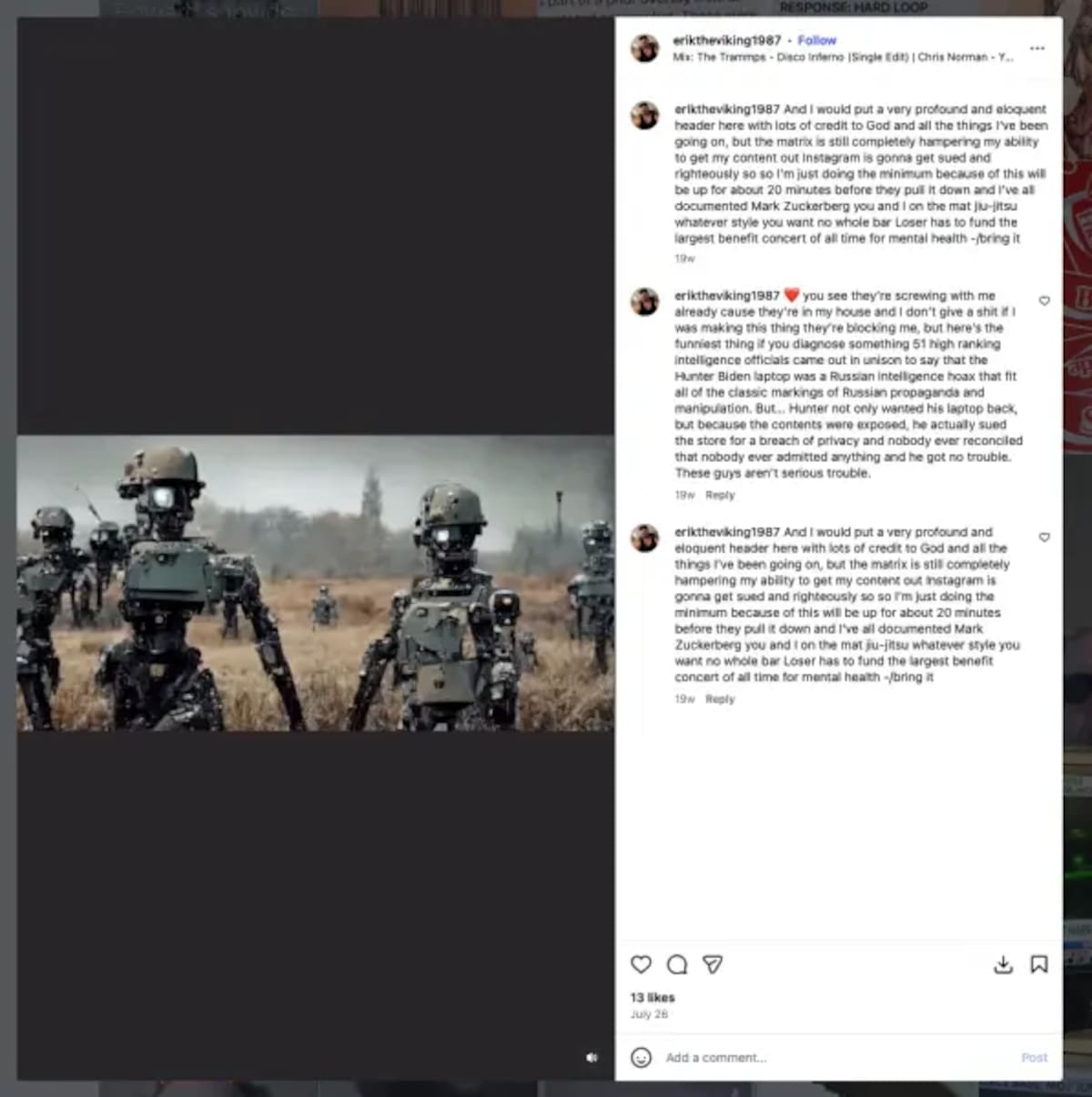 Mensajes compartidos en redes sociales: Foto: Instagram Stein-Erik Soelberg