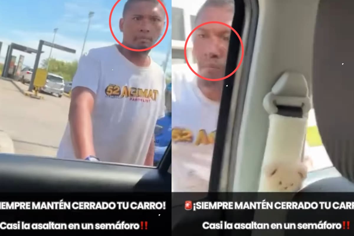 Mujer graba el momento en que, con el semáforo en rojo, un asaltante intenta subir a su auto y, al no lograrlo, corre tras el vehículo