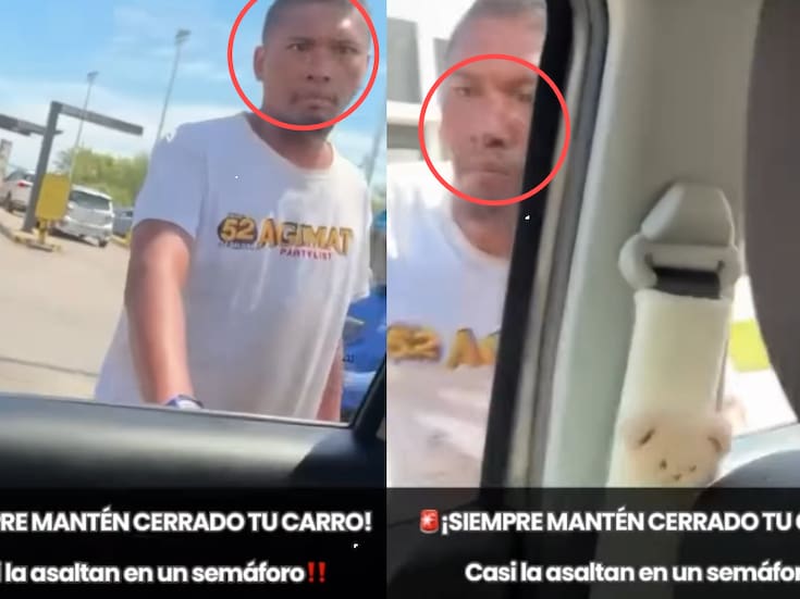 Mujer graba el momento en que, con el semáforo en rojo, un asaltante intenta subir a su auto y, al no lograrlo, corre tras el vehículo