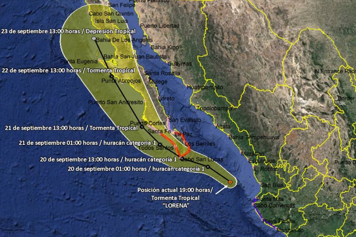 Avanza Lorena hacia costas de Baja California