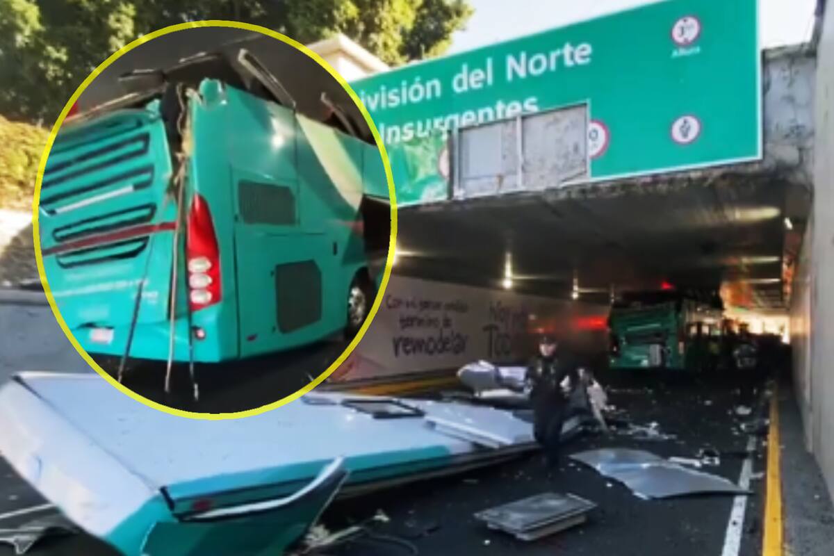 Varios heridos deja accidente de autobús de pasajeros de doble piso que intentó pasar por un bajo puente donde no cabía (VIDEO)
