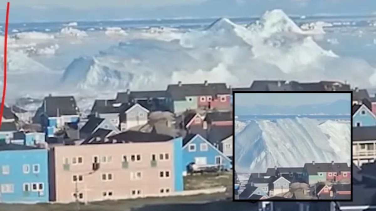Un gigantesco iceberg se dio la vuelta frente a Groenlandia y dejó expuesta su parte inferior; este fenómeno ocurre cuando el deshielo altera su equilibrio y genera fuertes olas