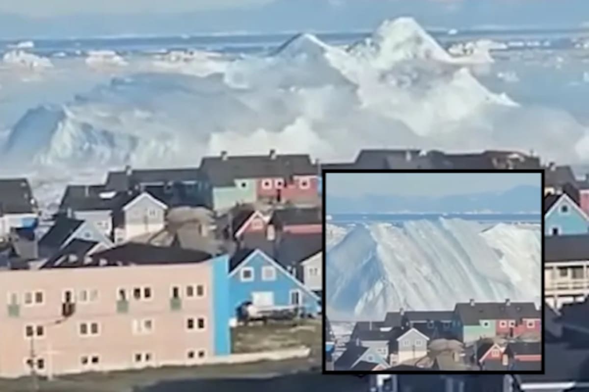 Un gigantesco iceberg se dio la vuelta frente a Groenlandia y dejó expuesta su parte inferior; este fenómeno ocurre cuando el deshielo altera su equilibrio y genera fuertes olas