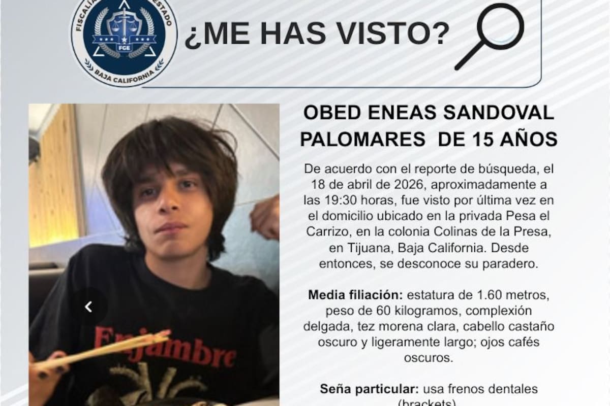 Se busca a Obed Eneas Sandoval Palomares de 15 años