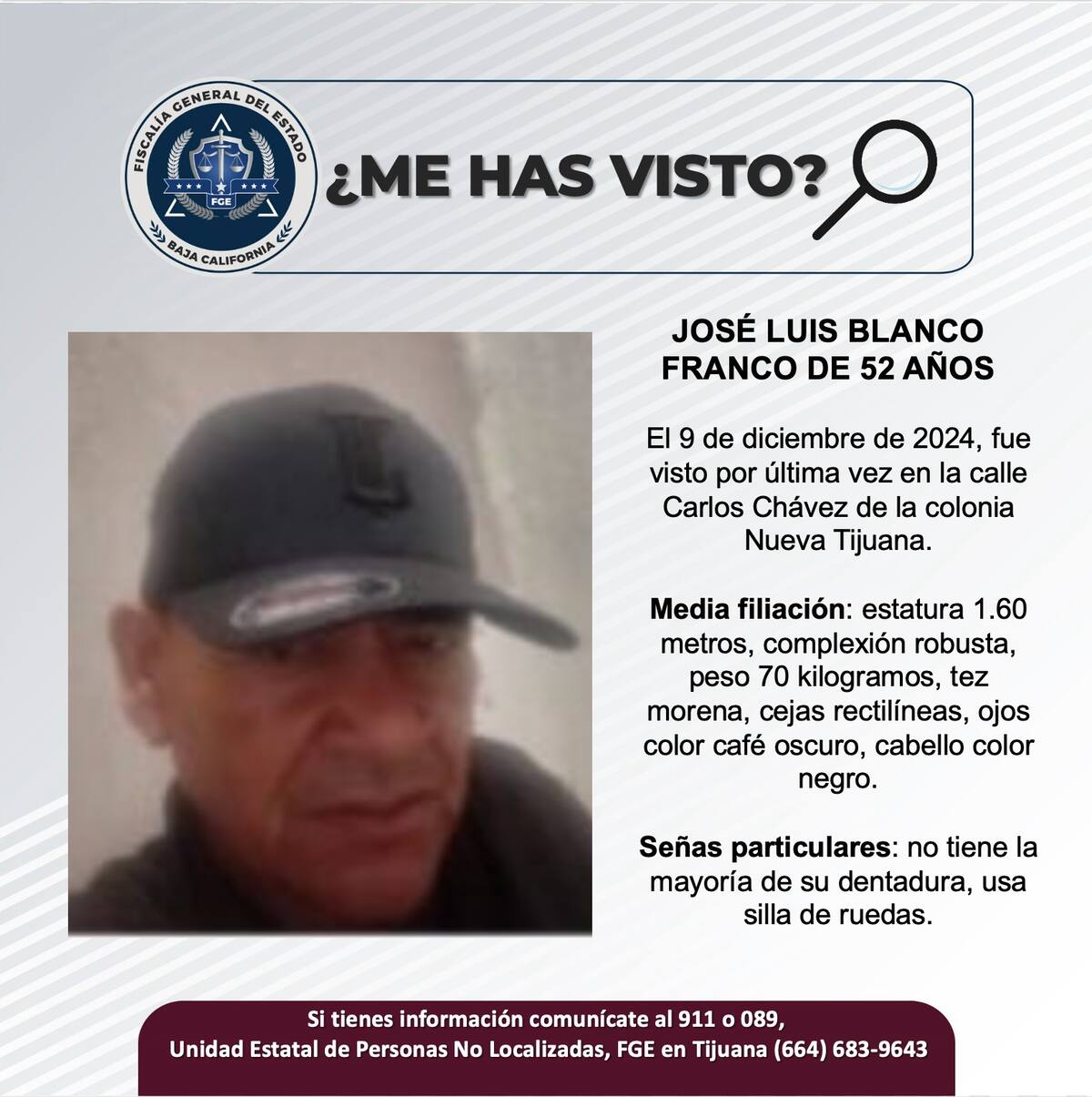 José Luis Blanco Franco fue visto por última vez el 9 de diciembre del 2024.