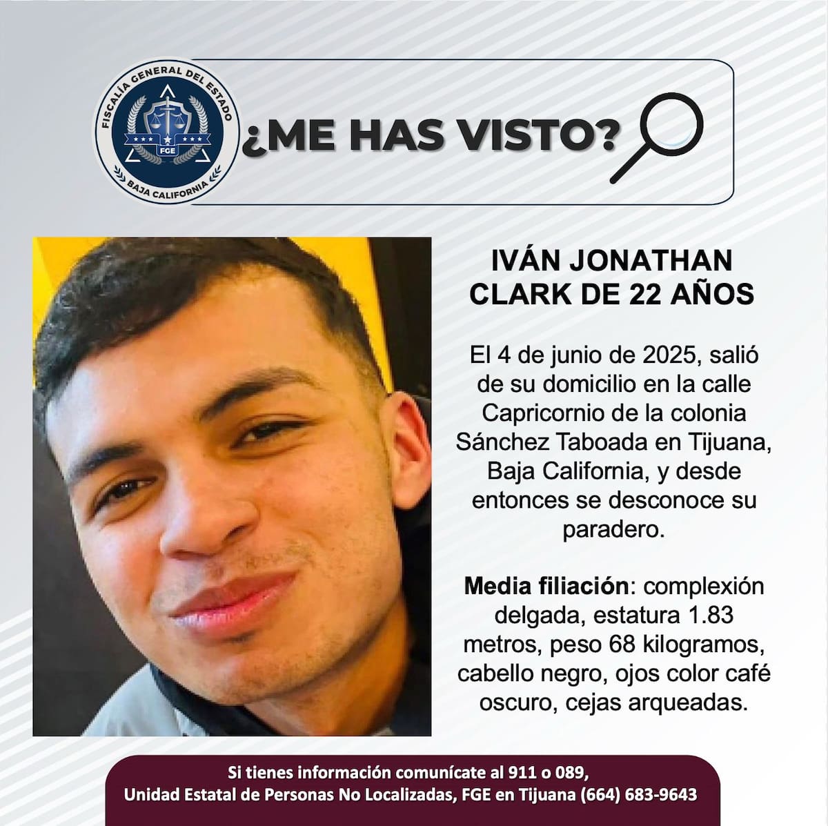 Iván Jonathan Clark fue visto por última vez el 4 de junio de 2025.