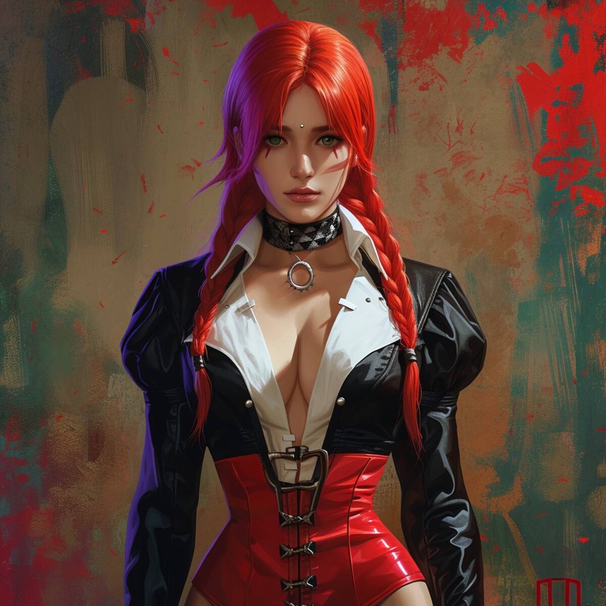 sta imagen creada por la inteligencia artificial nos da una idea de cómo luciría el heredero del clan Yagami con curvas y cabello rojo.