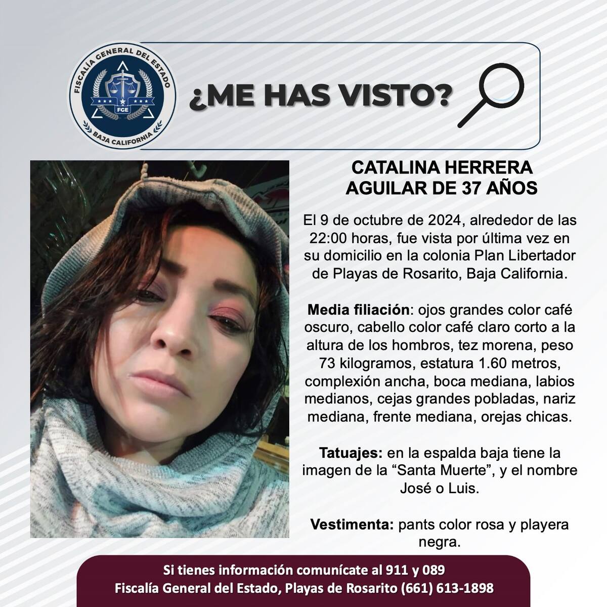 Catalina Herrera Aguilar fue vista por última vez el 9 de octubre de 2024.