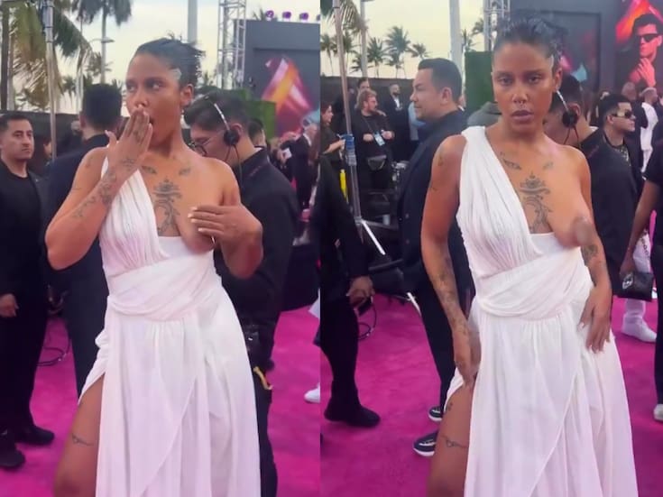 Tokischa impacta en Premio Lo Nuestro con revelador vestido de Vivienne Westwood y dice: “No me voy a operar las tetas”