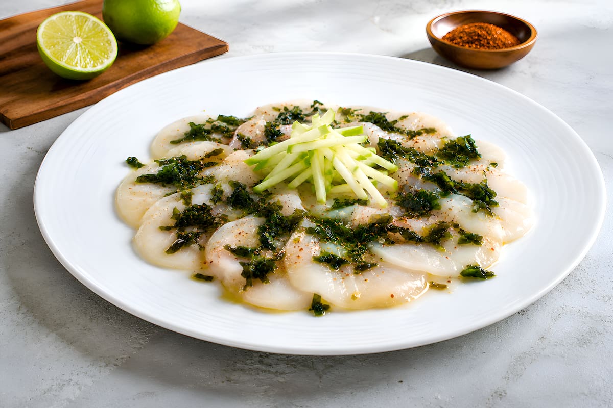 Carpacho marino de callo y kombu