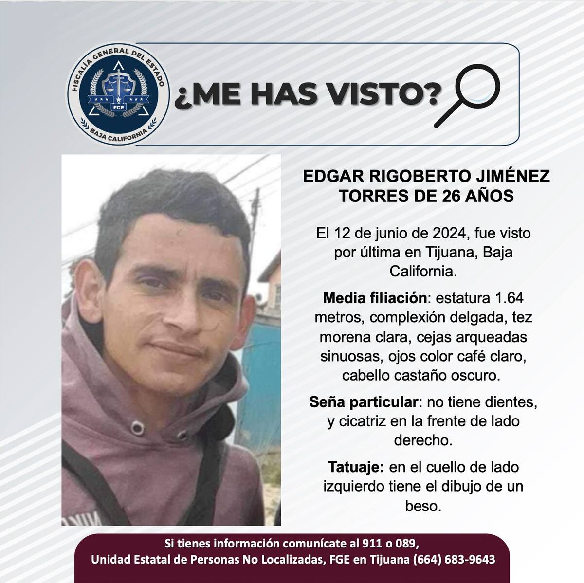 Edgar Rigoberto Jiménez Torres fue visto por última vez el 12 de junio de 2024.