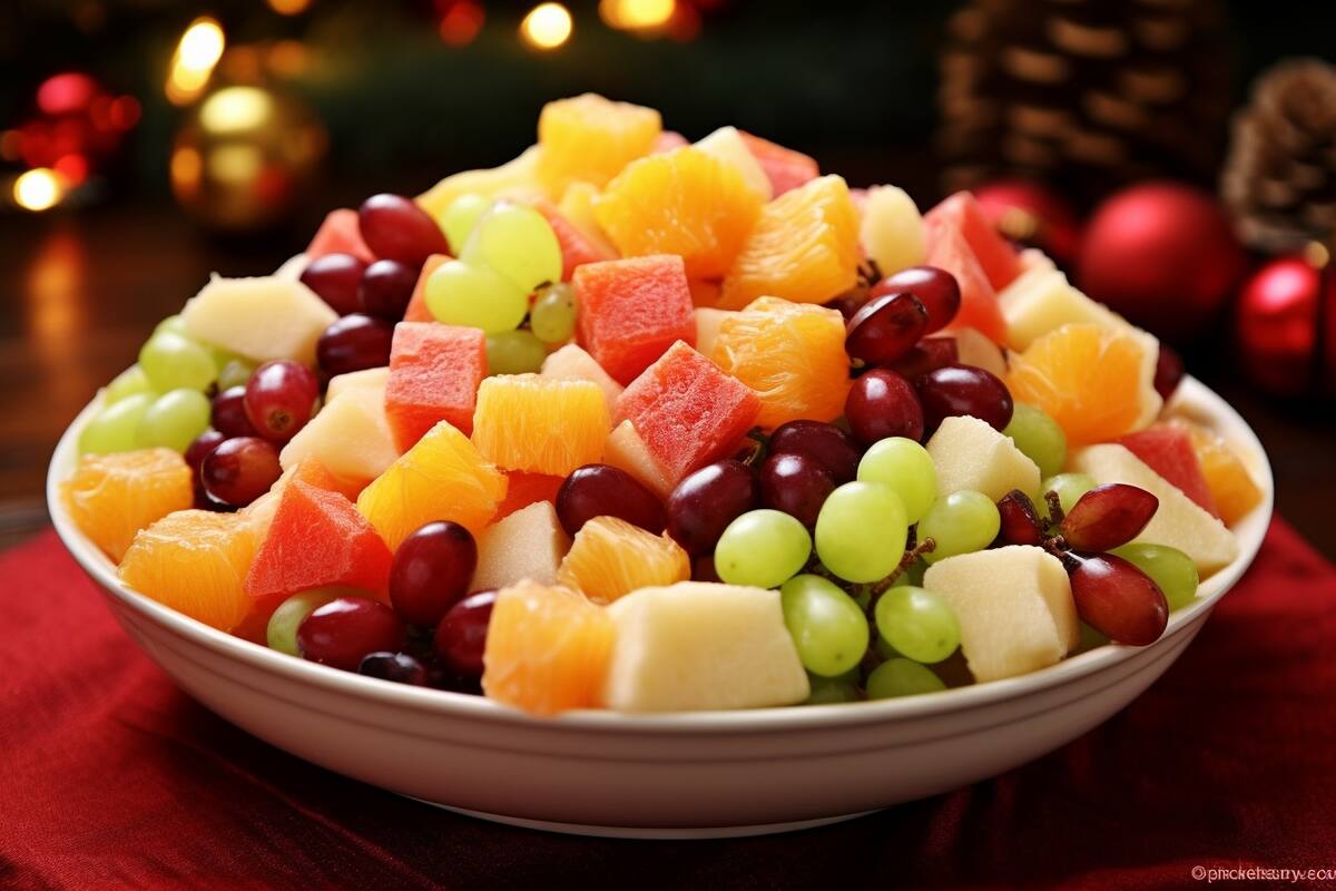 La ensalada de frutas navideña es una receta ligera y llena de nutrientes esenciales. Frutas como peras y piña aportan frescura y propiedades digestivas, mientras que sus colores vivos y sabores dulces alegran cualquier celebración.