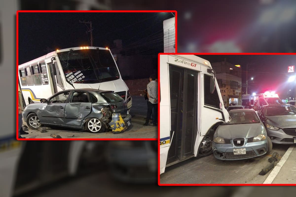 Unidad de transporte público ocasiona carambola y el chofer se da a la fuga descalzo “para correr más rápido”