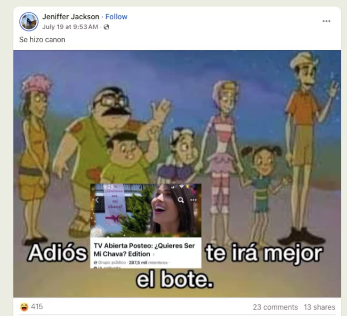 Miembros del grupo compartieron diversos memes sobre la situación legal con Florinda Meza. | Captura de pantalla: Facebook