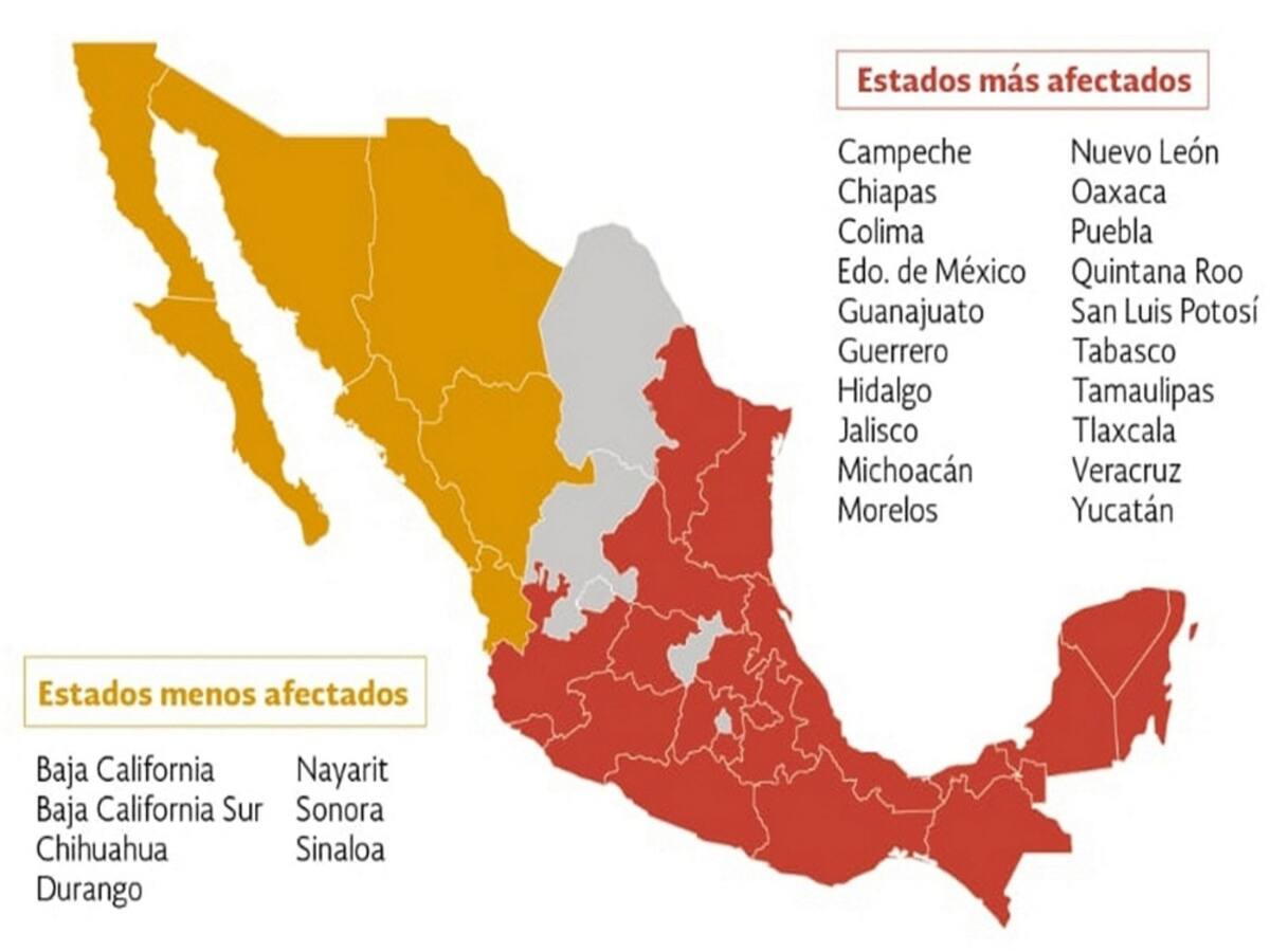 Mapa de cómo la canícula afecta en México. | Conagua y SMN
