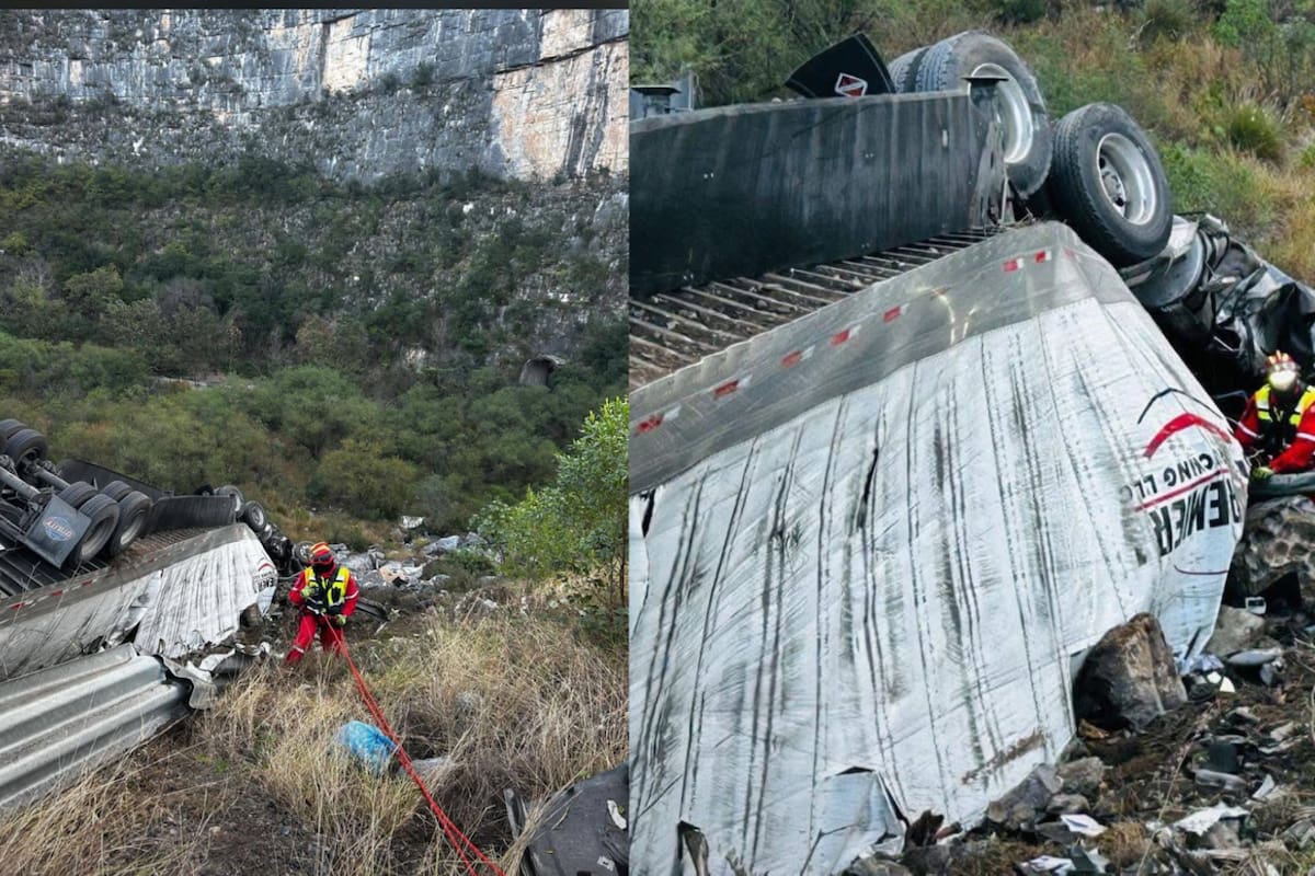 Operador de trailer fallece tras caer a barranco al perder el control de la unidad en Tamaulipas