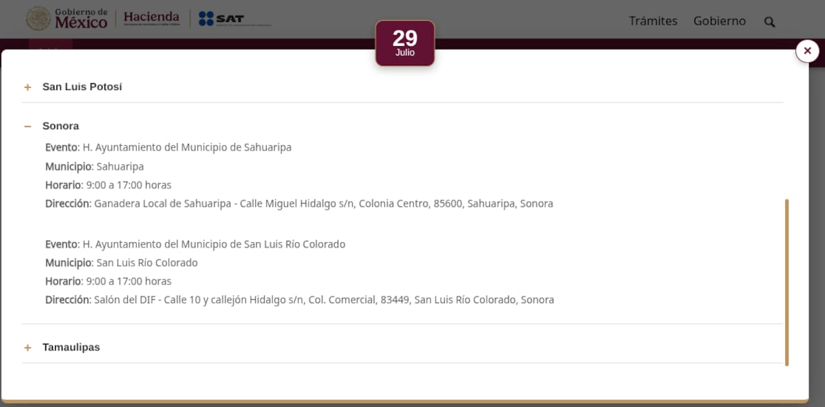 SAT, oficinas móviles en Sonora | SAT