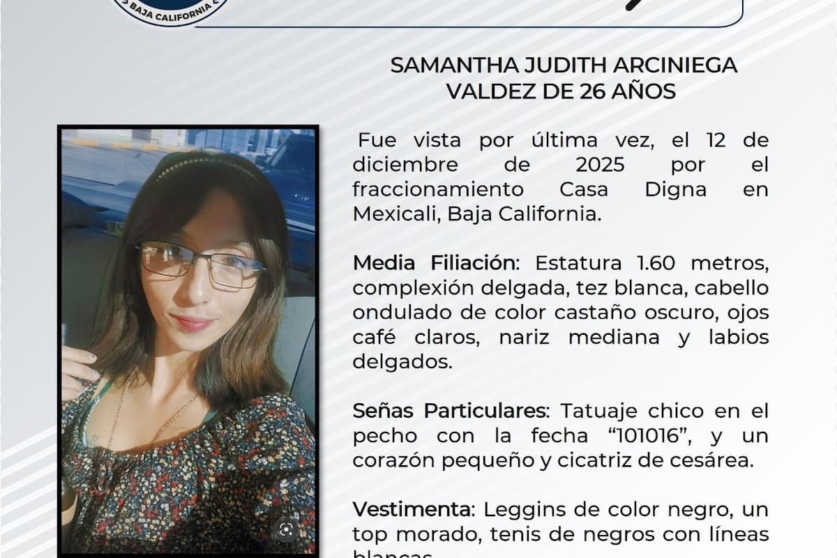 Buscan a Samantha Judith Arciniega Valdez, desaparecida en Mexicali desde diciembre