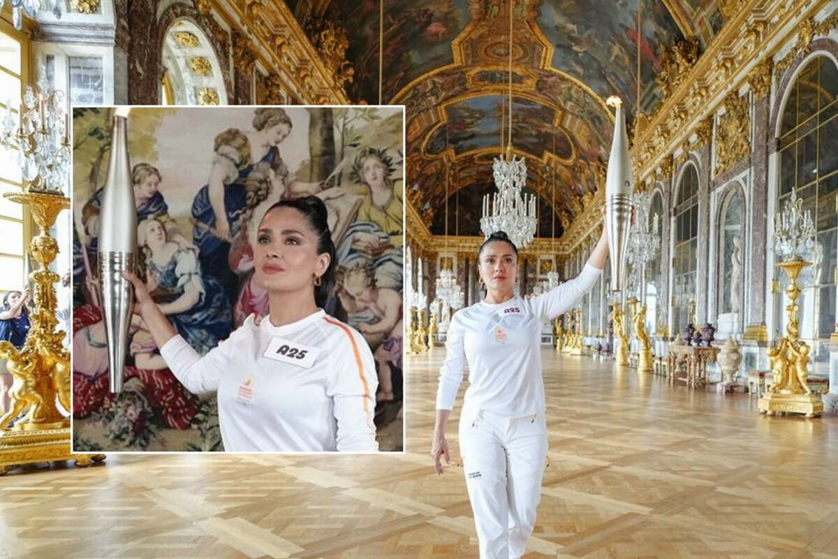 Salma Hayek participa en el relevo de la antorcha olímpica de París 2024