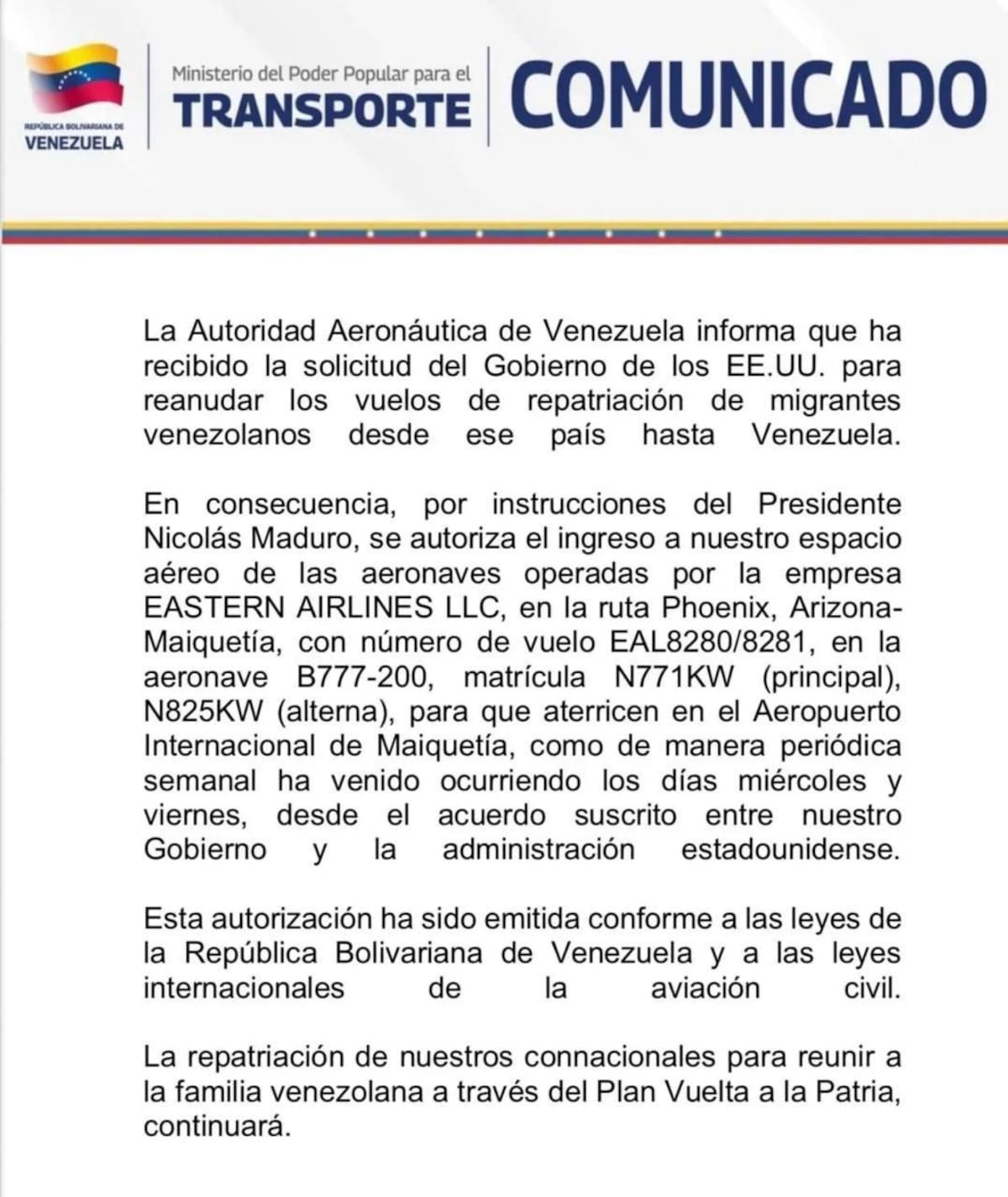 Foto: Ministerio de Transporte de Venezuela.