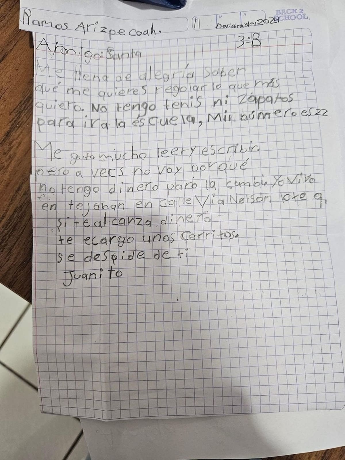 Carta de Juanito a Santa Claus