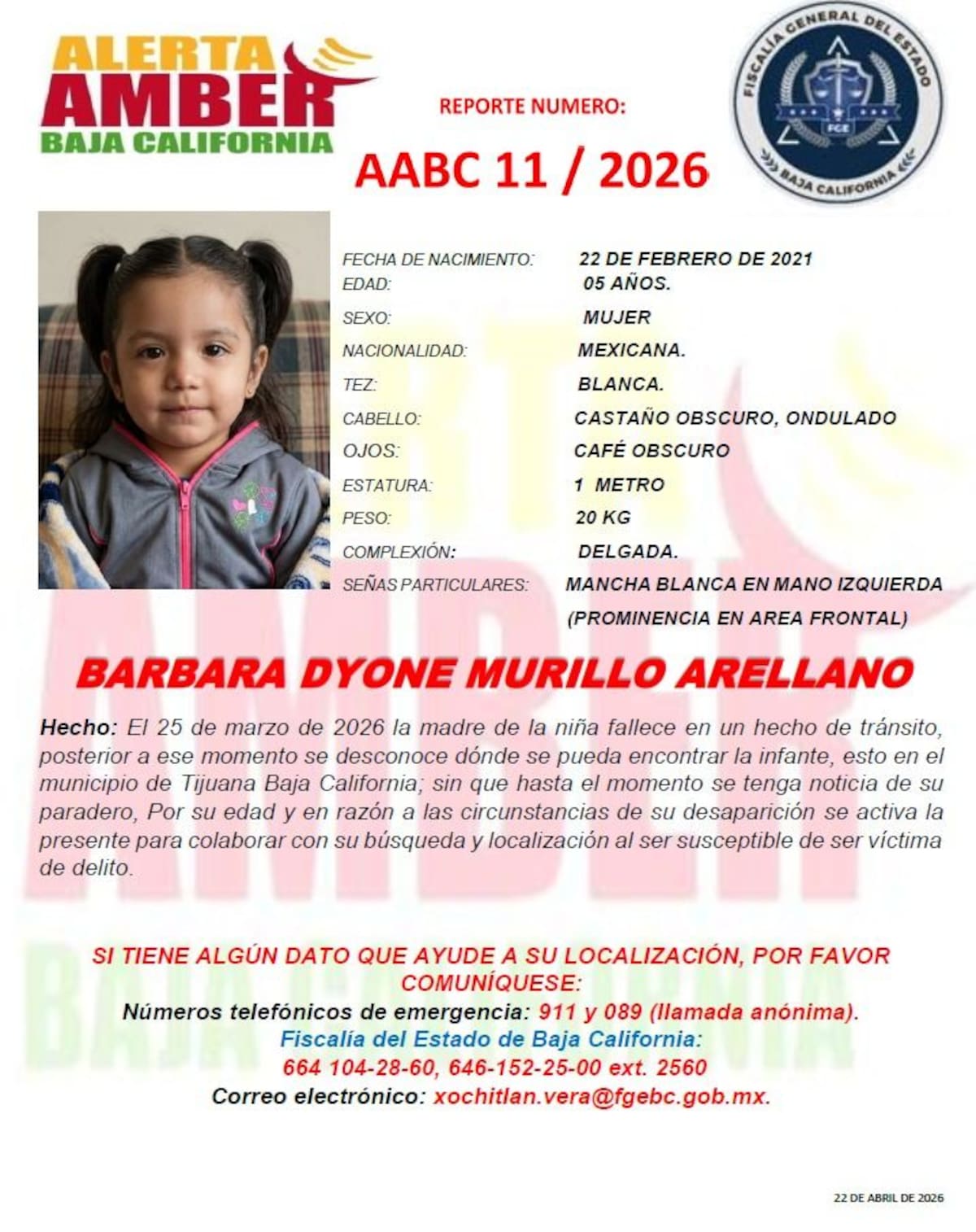 Bárbara Dyone Murillo Arellano desapareció el 25 de marzo del 2026. Foto. Cortesía