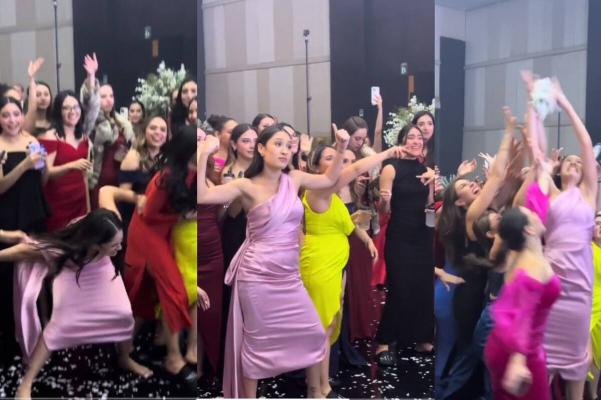 VIRAL: mujer causa gracia por su desesperación en ser quien atrapara el ramo de la novia en una boda