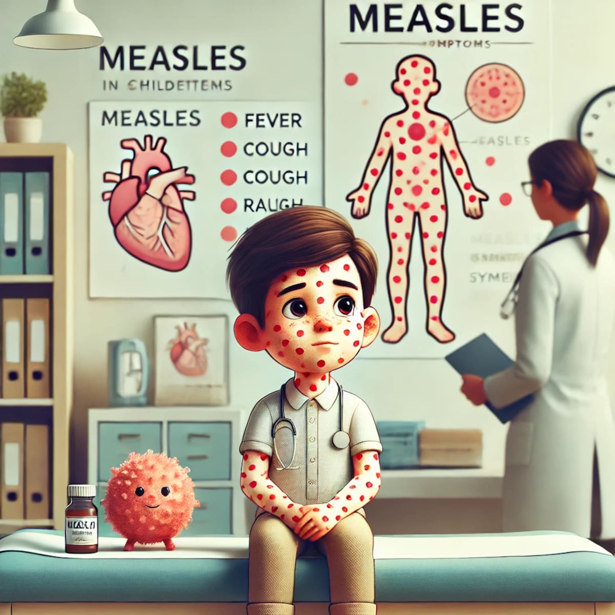 Imagen ilustrativa del sarampión en niños hecha con IA (Chatgpt).