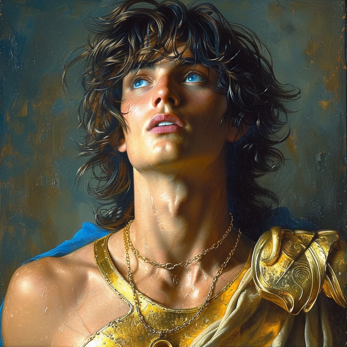 La IA de Midjourney imagina a Saga con cabello entre tonos azules y grises, resaltando su atractivo físico y hermosa musculatura.