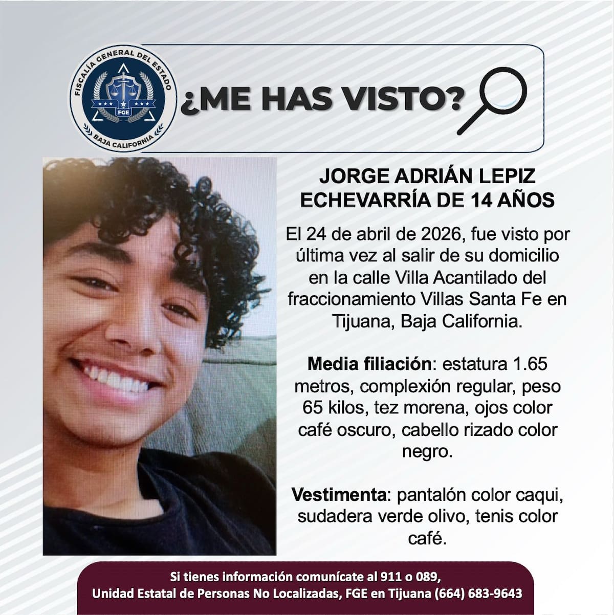 Fue visto por última vez el 24 de abril de 2026.