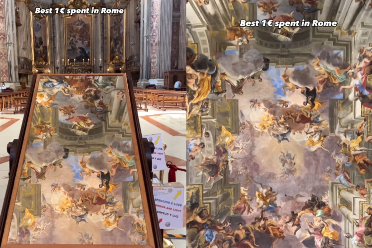 Un espejo que ofrece una vista al techo de la Iglesia de San Ignacio en Italia causa sensación por su impresionante efecto realista